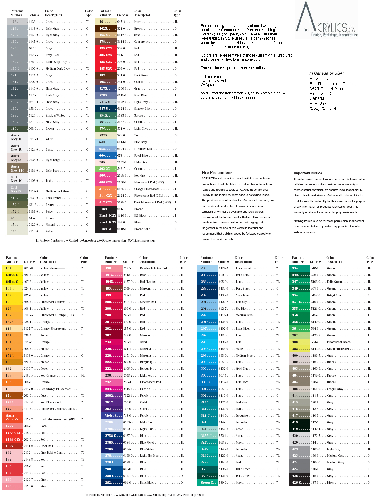 Acrylite Color Chart